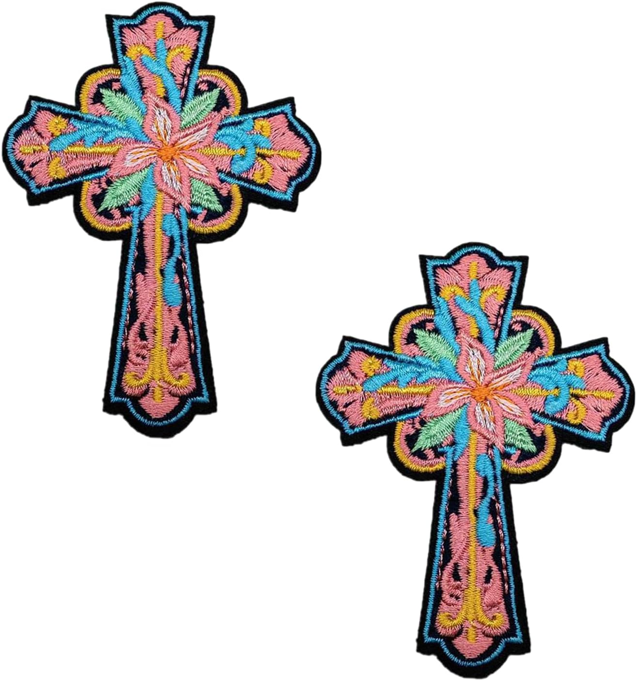 Colorful Gothic Floral Cross Baroque Religious Patch (Iron-on)