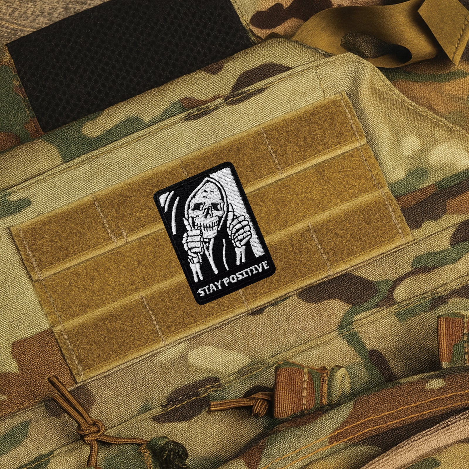 Stay Positive Grim Reaper Death Skeleton Dark Humor Patch (Velcro)