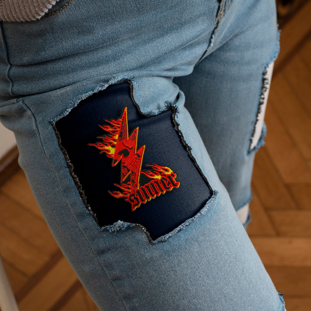 Punk Rock Metal Skull Sinner Patch (Iron-on)