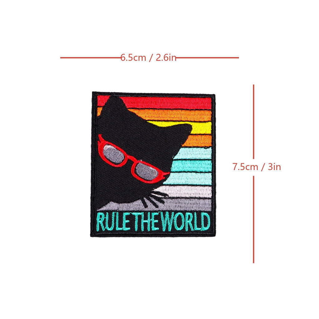 Rule The World Cool Cat Retro Patch (Iron-on)