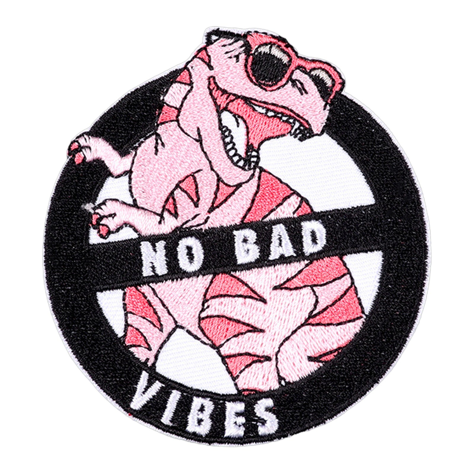 No Bad Vibes Funny Pink Dinosaur Patch (Iron-on)