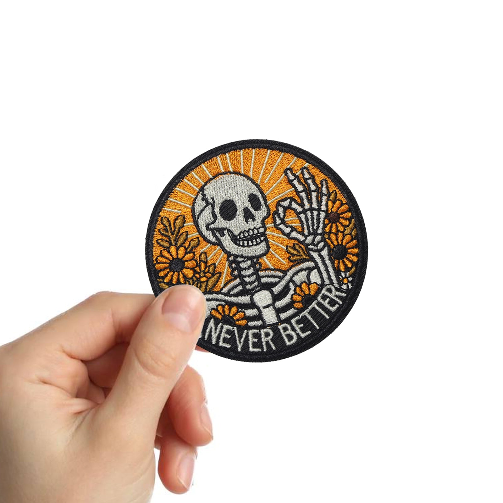 Never Better Skeleton Optimistic Self-Motivation Funny Meme Patch (Velcro)