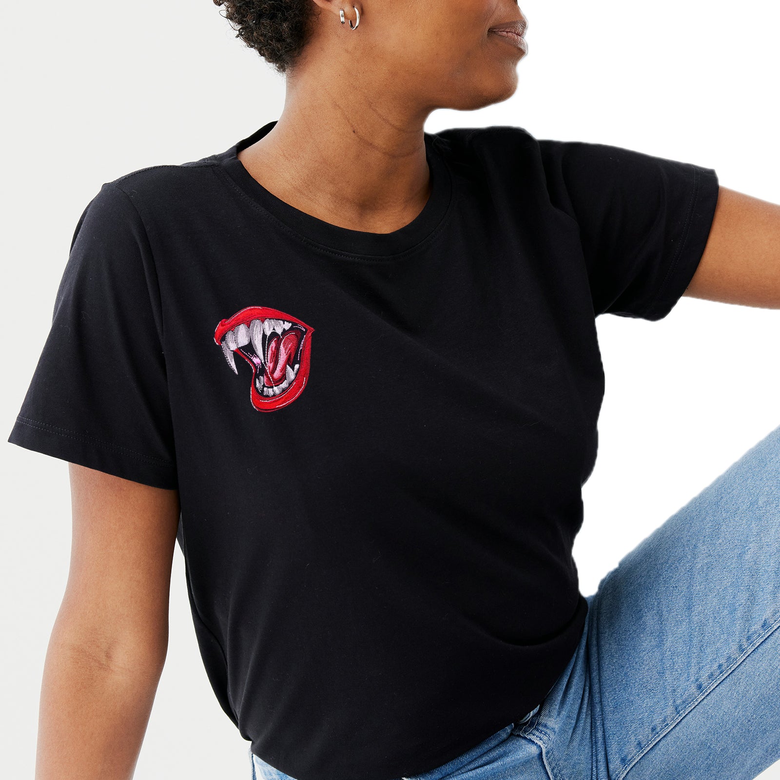 Vampire Fangs & Lips Embroidered Patch (Iron-on)