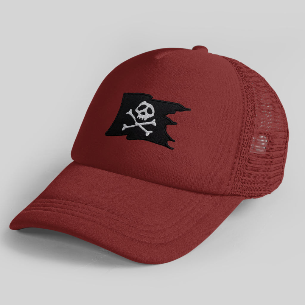Pirate Skull Crossbones Flag Wavy Black Banner Patch (Iron-on)