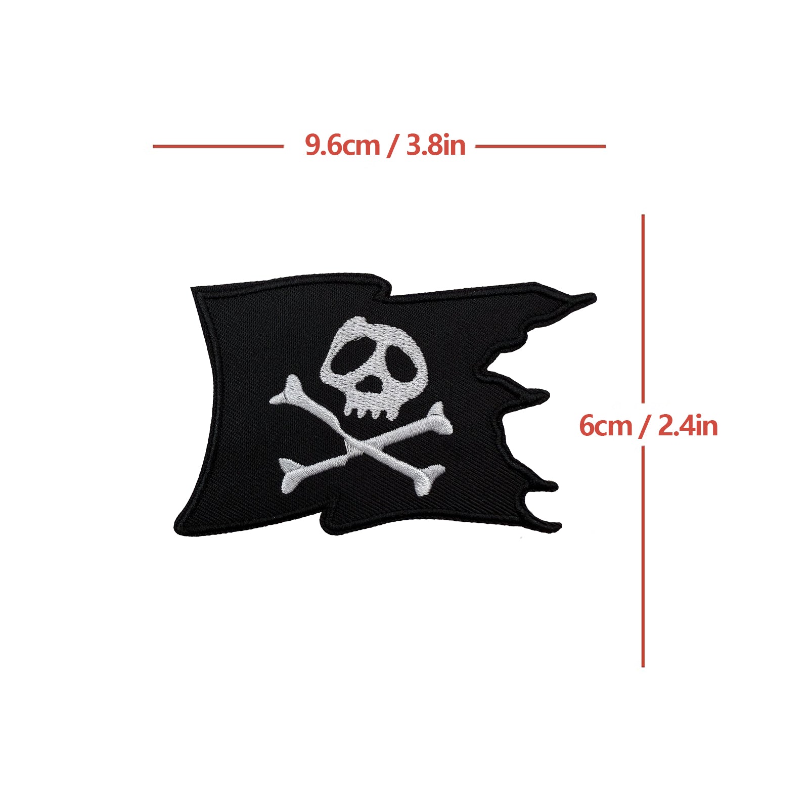 Pirate Skull Crossbones Flag Wavy Black Banner Patch (Iron-on)